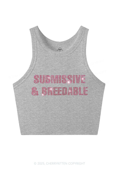 Rhinestone Submissive And Breedable Y2K Crop Tank Top Cherrykitten