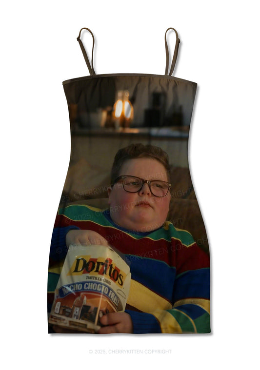 Snack Boy Y2K Print Slip Dress Cherrykitten