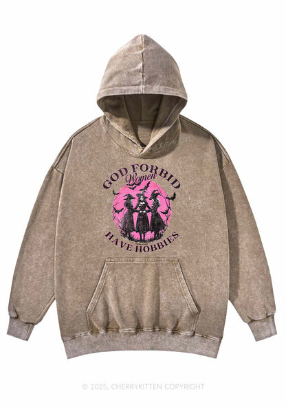 Halloween God Forbid Women Hobbies Y2K Washed Hoodie Cherrykitten