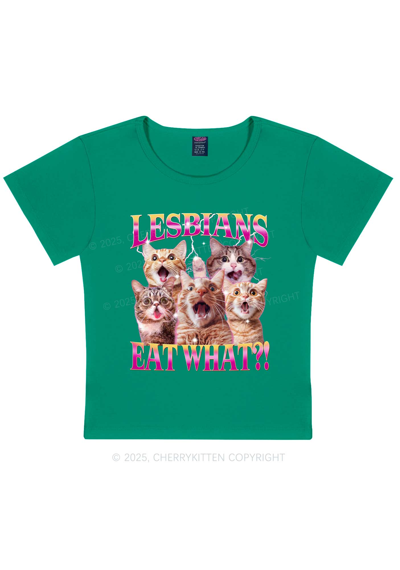 Funny Lesbian Cat Y2K Baby Tee Cherrykitten