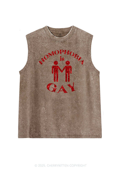 Glitter Homophobia Is Gay Pride Y2K Washed Muscle Tank Cherrykitten