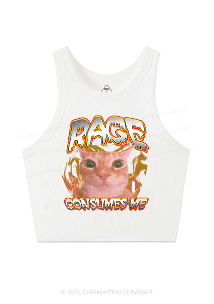 Rage Consumes Me Cat Y2K Crop Tank Top Cherrykitten