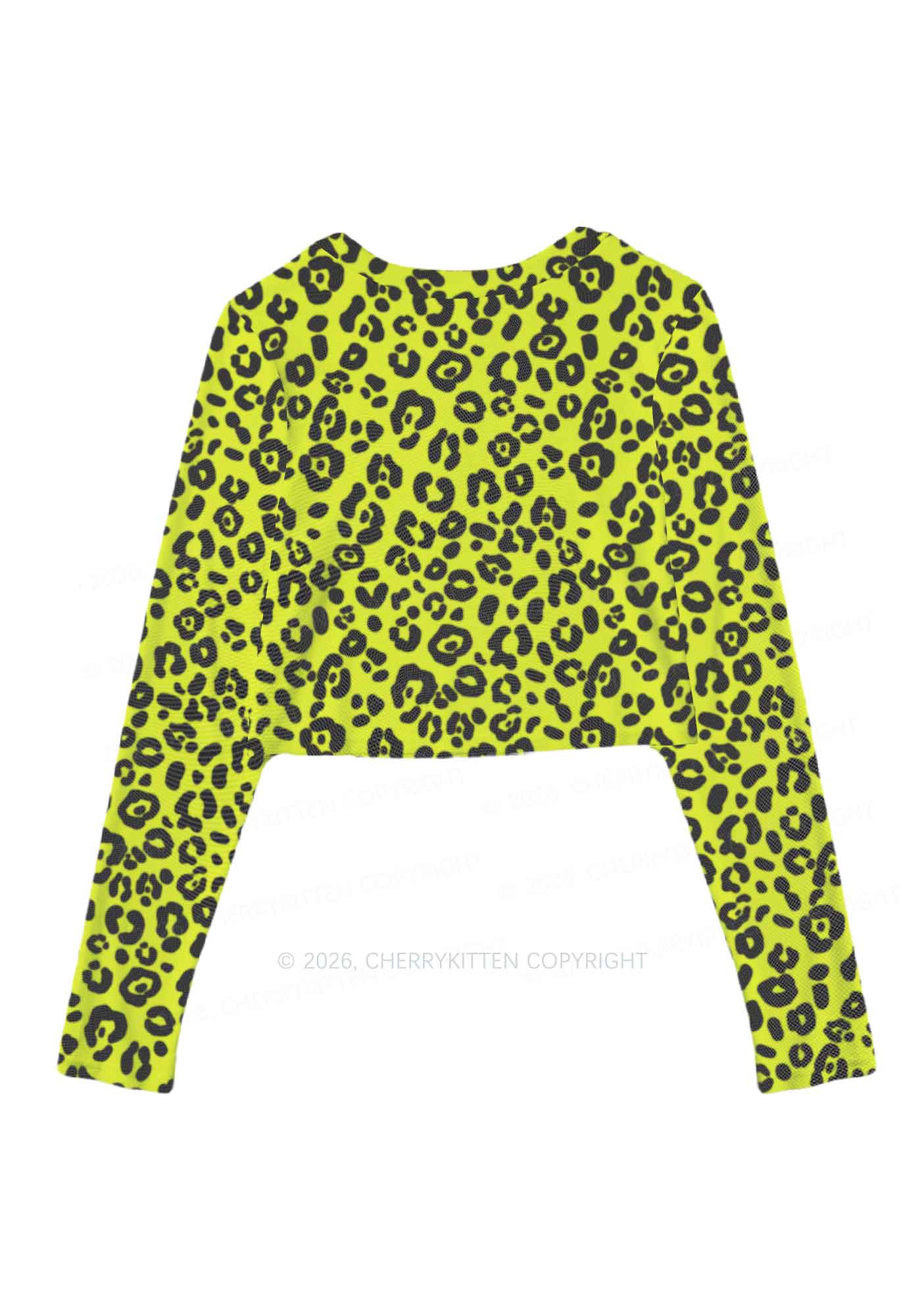 Neon Leopard Y2K Mesh Long Sleeve Crop Top Cherrykitten