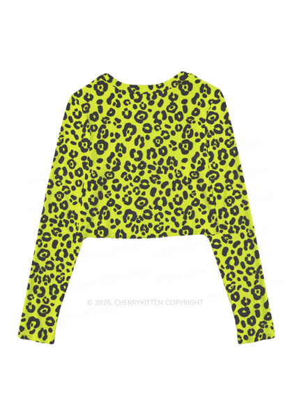 Neon Leopard Y2K Mesh Long Sleeve Crop Top Cherrykitten