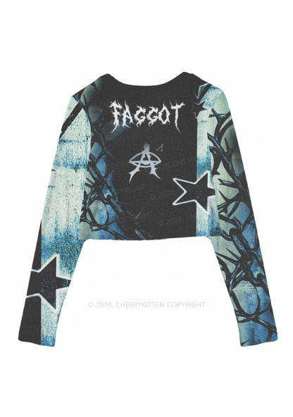Black Thorn Faggot Pride Y2K Mesh Long Sleeve Crop Top Cherrykitten