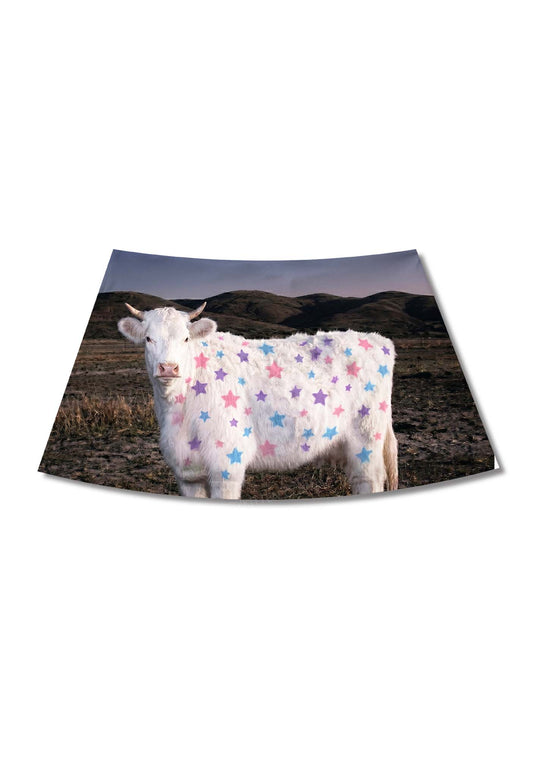 Pastel Star Cow Y2K Print Mini Skirt Cherrykitten