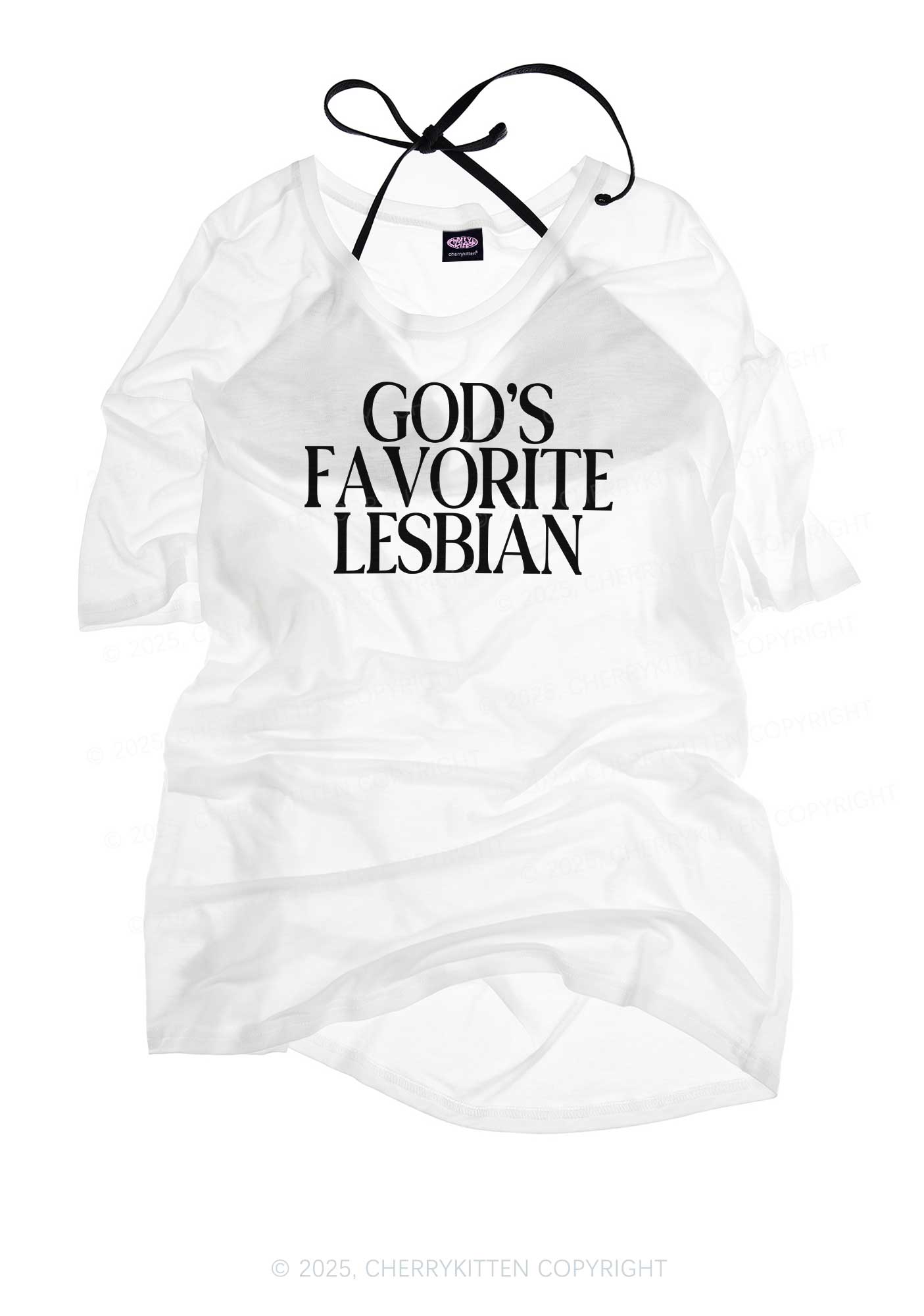 Gods Favorite Lesbian Pride Y2K Sheer Boyfriend Tee Cherrykitten