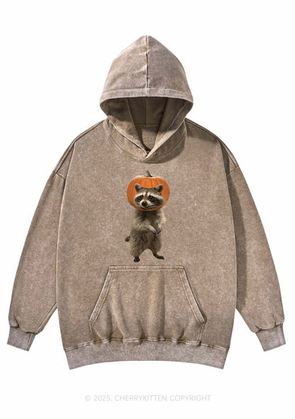Halloween Silly Raccoon Y2K Washed Hoodie Cherrykitten