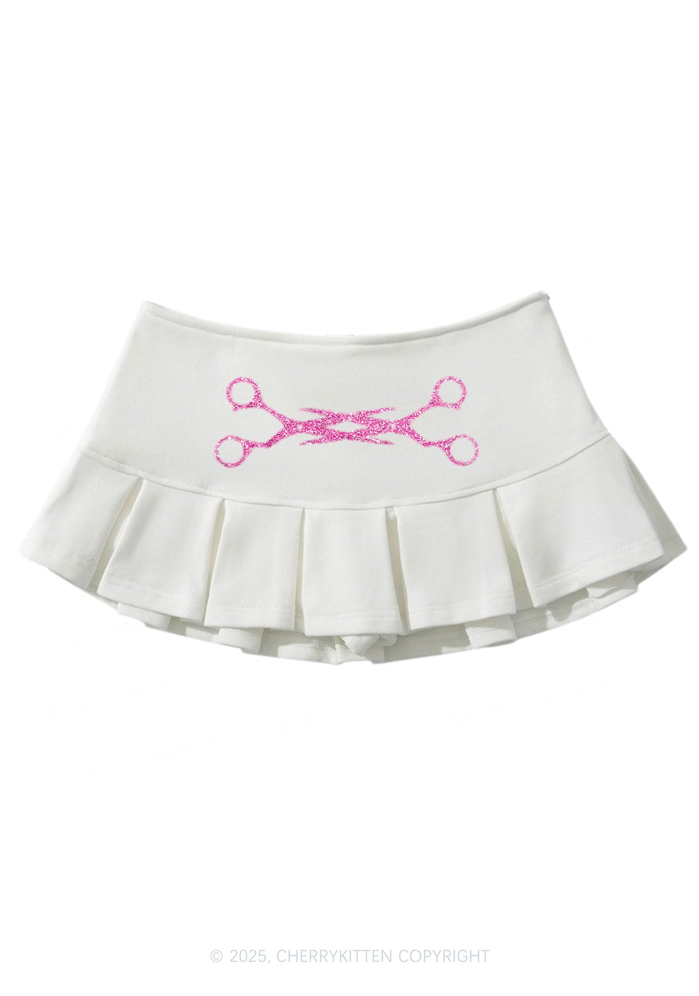 Glitter Pink Scissor Pride Y2K Mini Pleated Skirts Cherrykitten