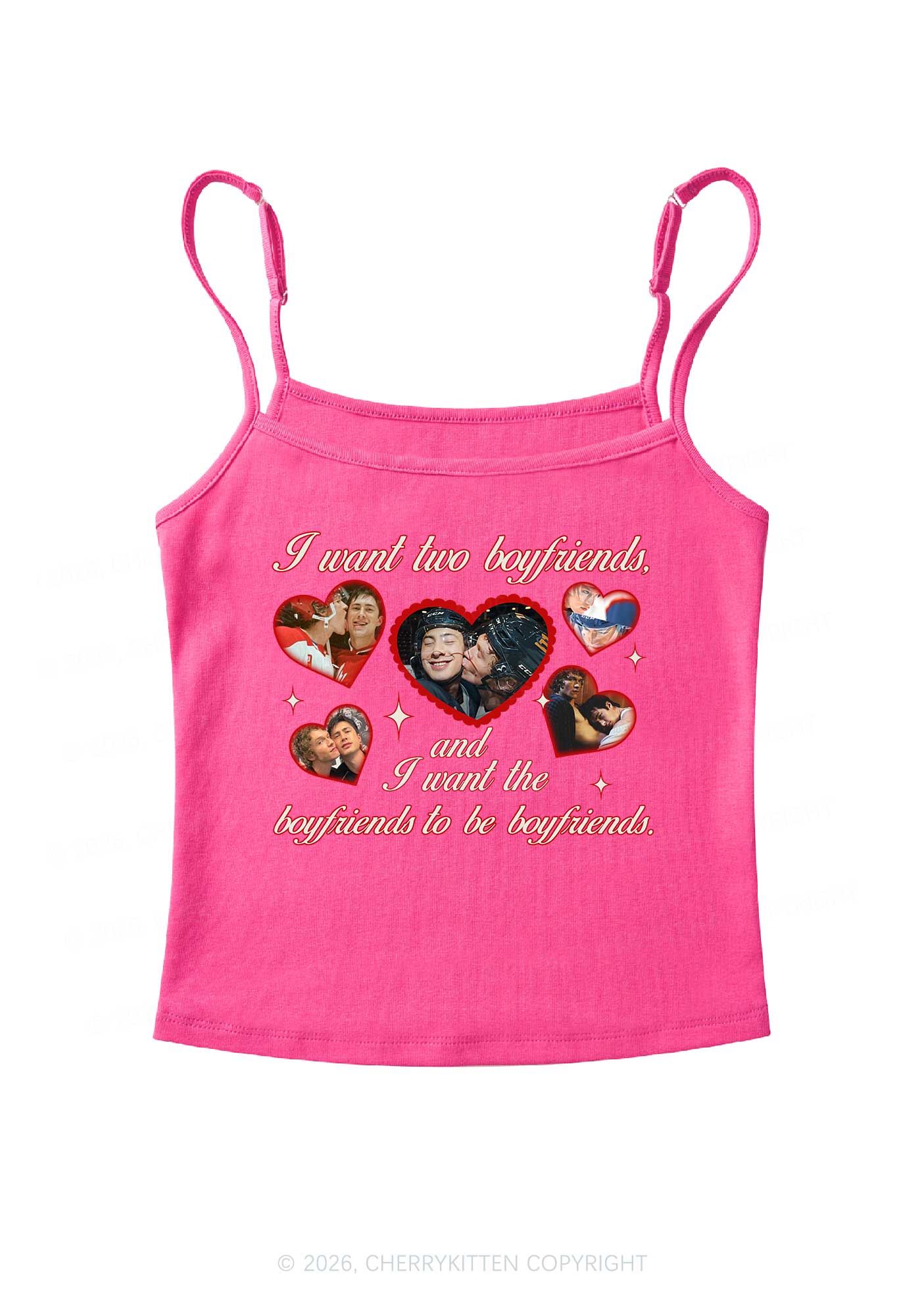 I Want Two Boyfriends HR Y2K Spaghetti Strap Cami Cherrykitten