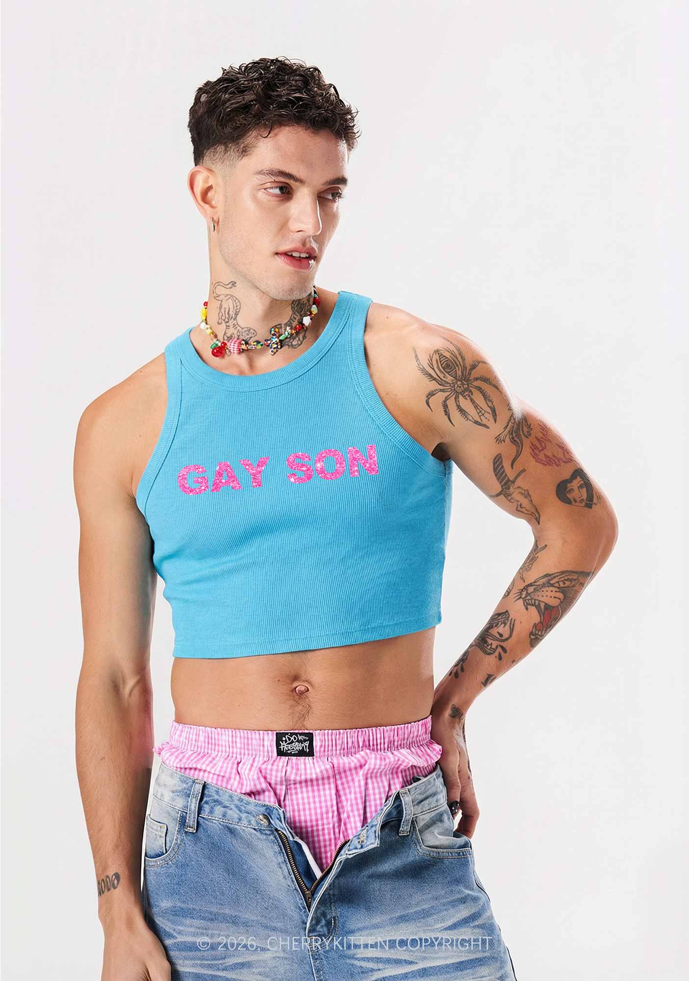 Glitter Gay Son Pride Y2K Crop Tank Top Cherrykitten