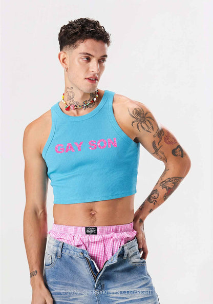 Glitter Gay Son Pride Y2K Crop Tank Top Cherrykitten