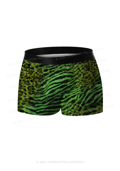 Green Zebra Leopard Pattern St Patricks Y2K Print Men Boxer Briefs Cherrykitten