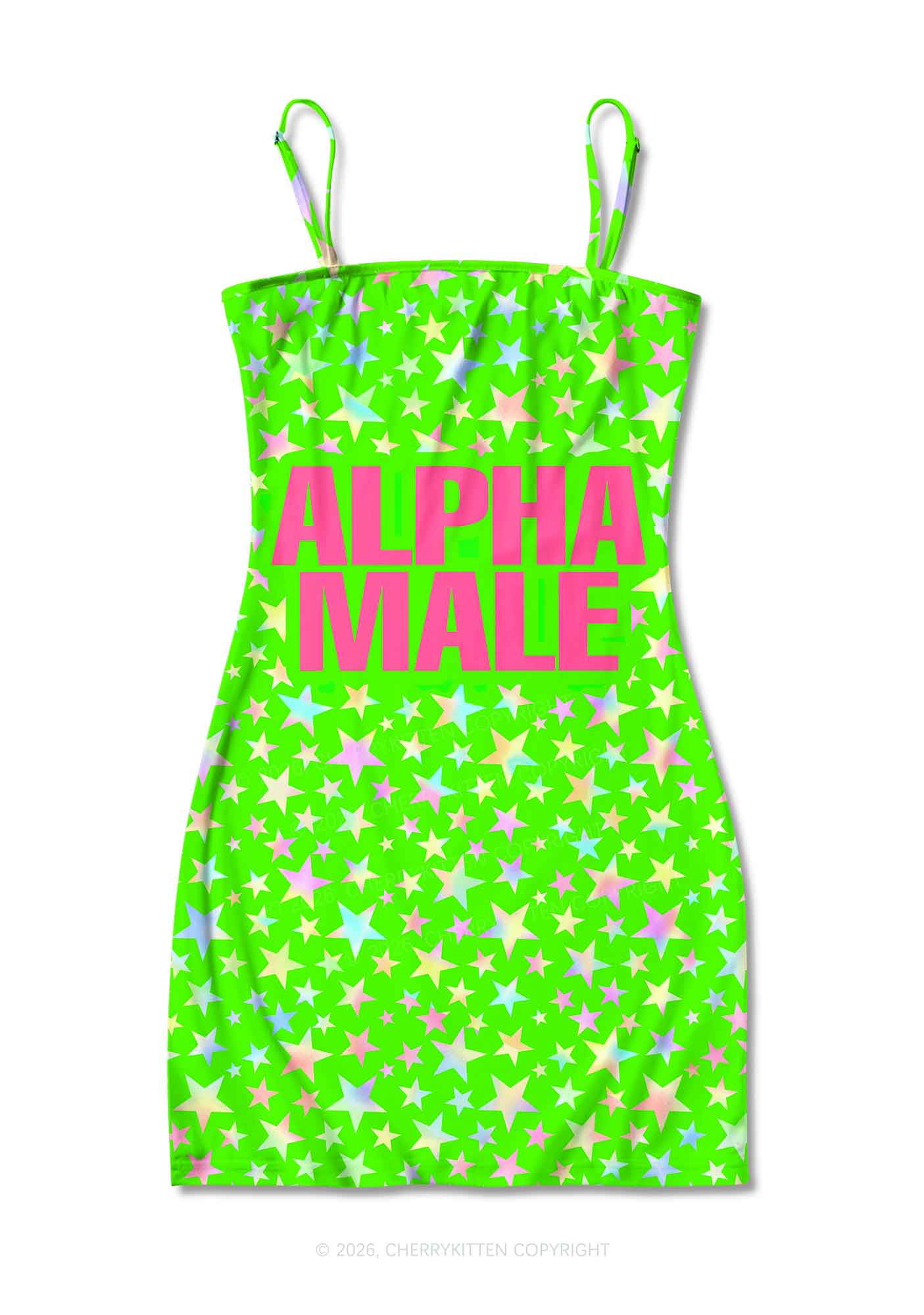 Green Alpha Male Y2K Print Slip Dress Cherrykitten