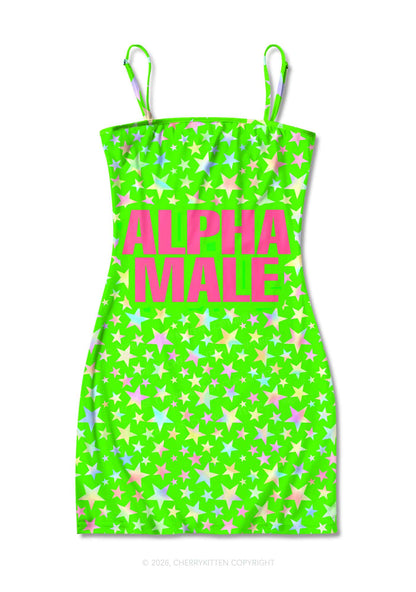 Green Alpha Male Y2K Print Slip Dress Cherrykitten