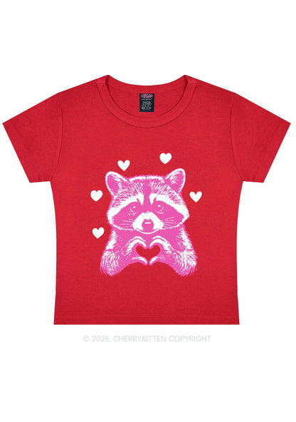 Pink Raccoon Heart Valentine's Day Y2K Baby Tee Cherrykitten