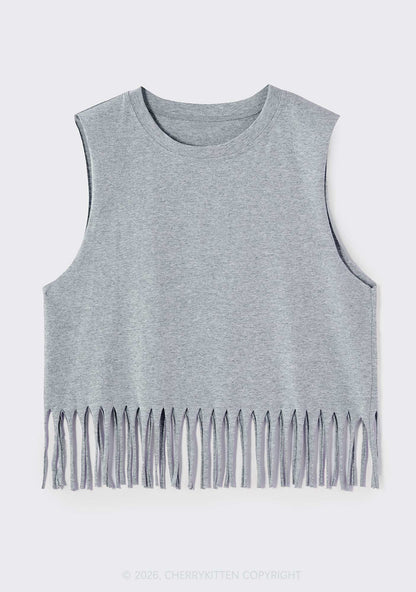Plain Y2K Fringe Tank Top Cherrykitten