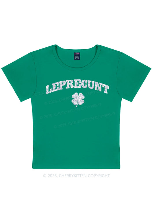 Glitter Leprecunt St Patricks Y2K Baby Tee Cherrykitten