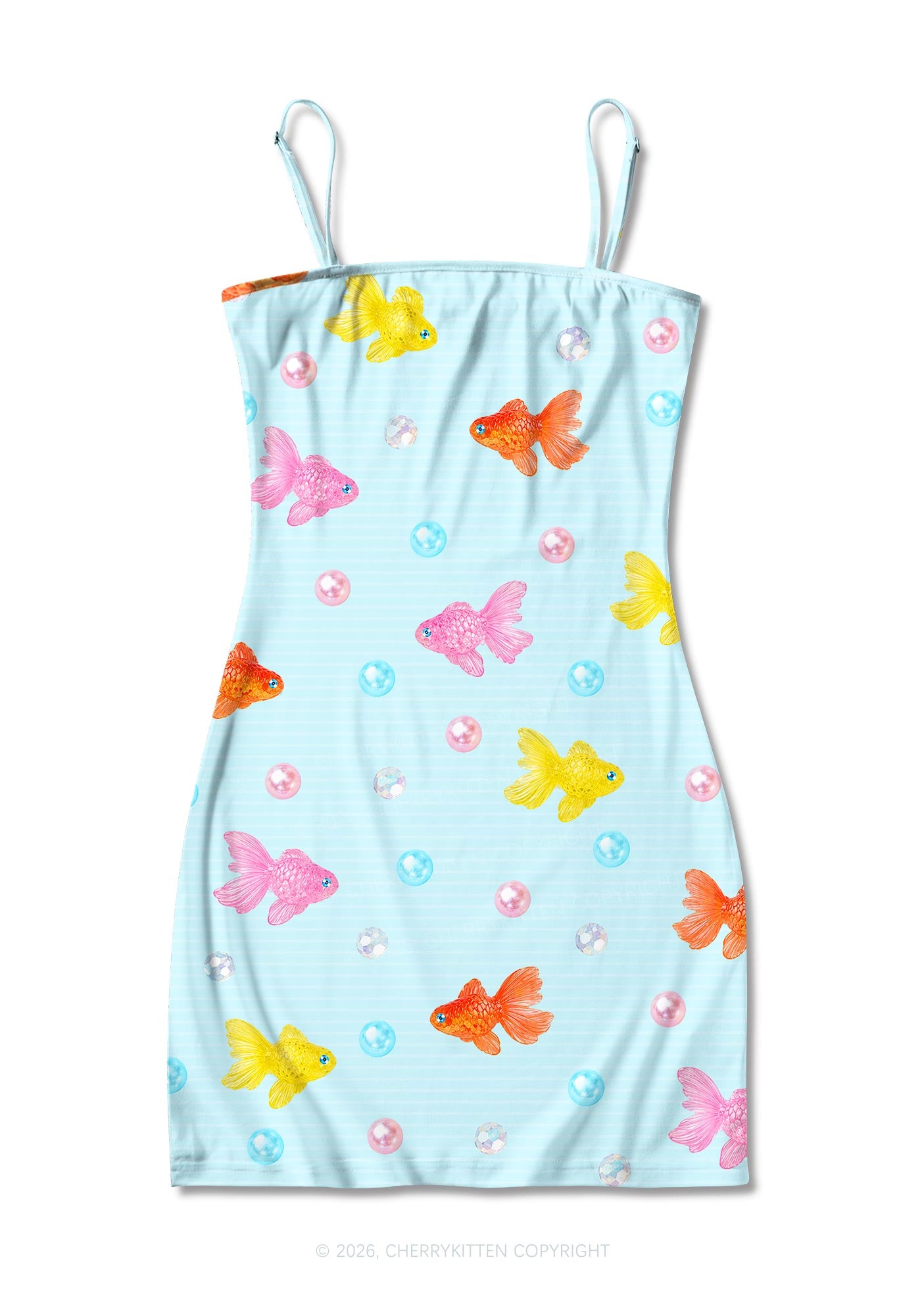 Candy Goldfish Bubble Y2K Print Slip Dress Cherrykitten