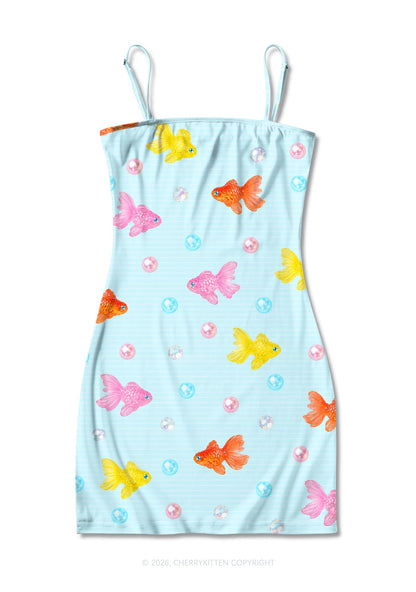 Candy Goldfish Bubble Y2K Print Slip Dress Cherrykitten