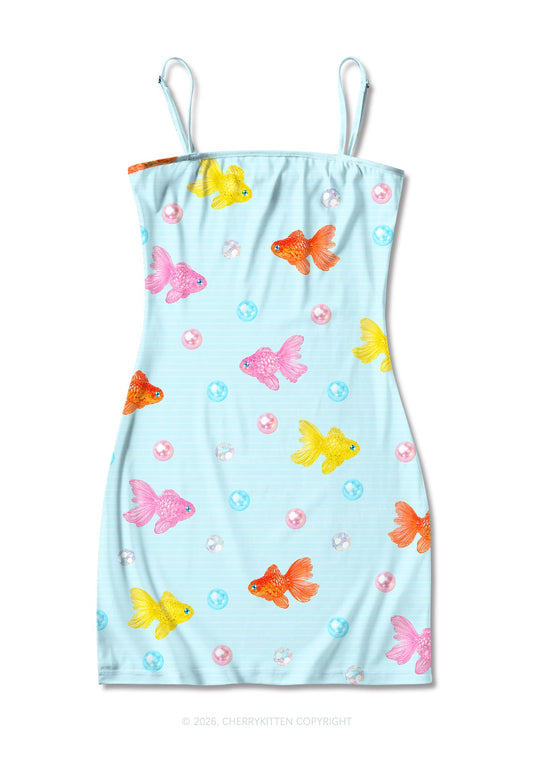 Candy Goldfish Bubble Y2K Print Slip Dress Cherrykitten