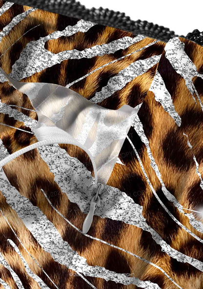 Silver Glitter Leopard Y2K Print Midi Skirt Cherrykitten