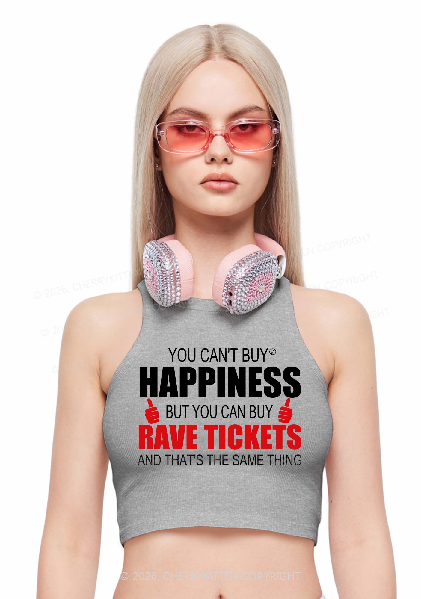 Happiness Rave Tickets Y2K Crop Tank Top Cherrykitten