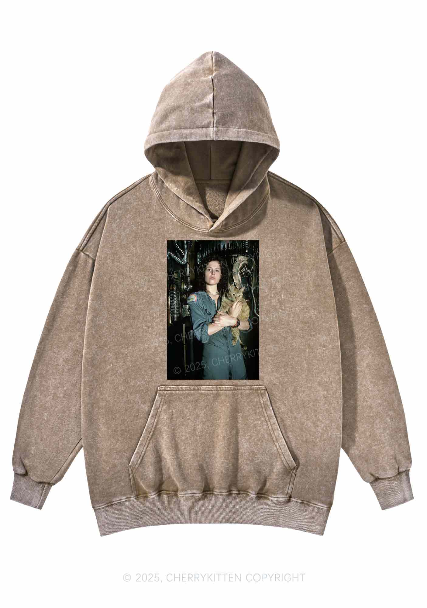 Halloween Space Lady Cat Y2K Washed Hoodie Cherrykitten