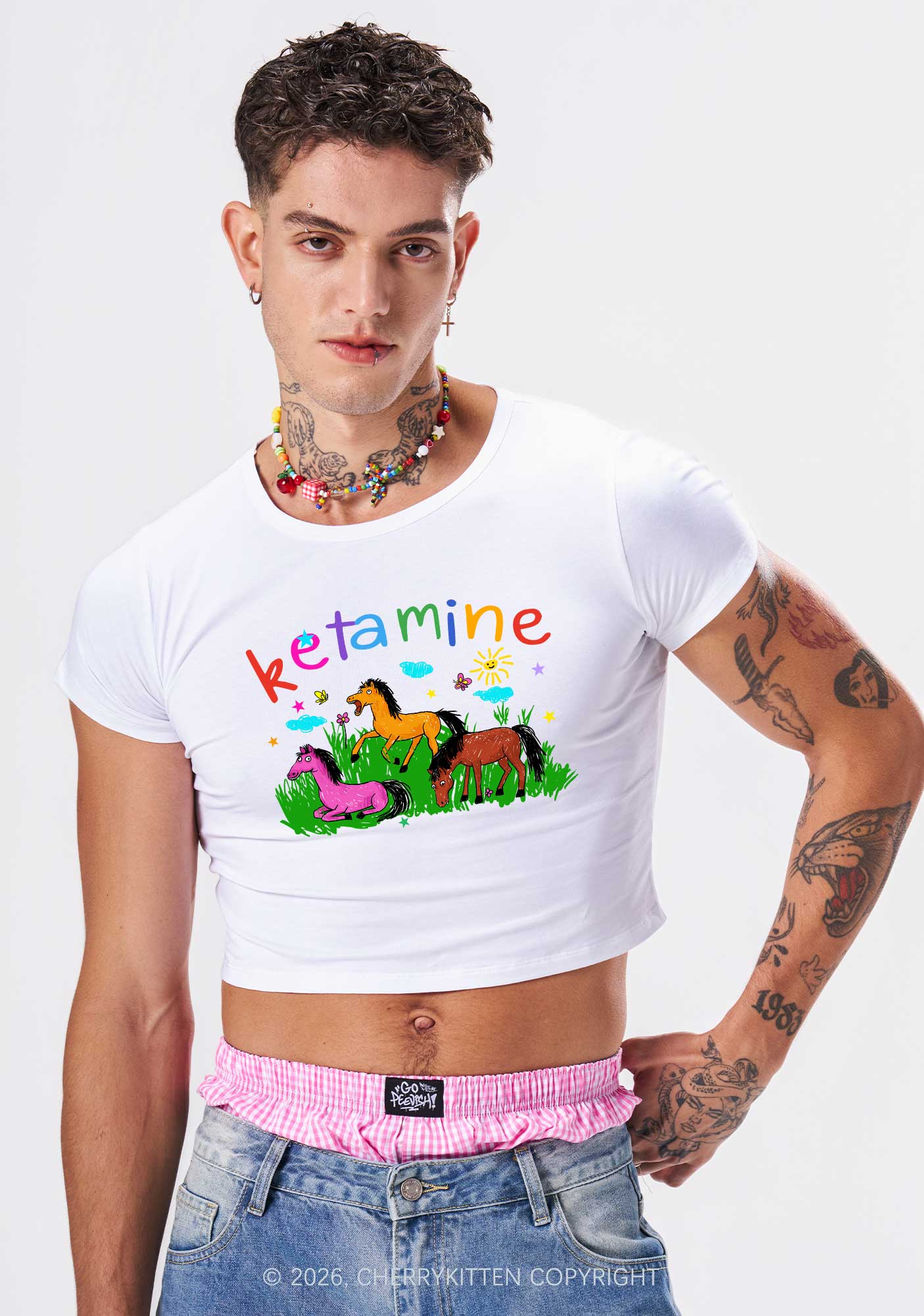 Rainbow K Pony Y2K Baby Tee Cherrykitten