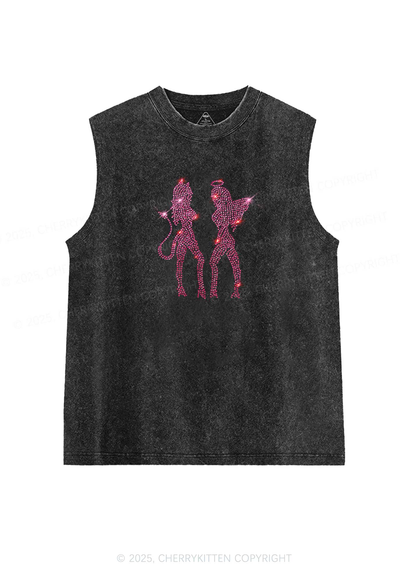 Rhinestone Dancing Girls Y2K Washed Muscle Tank Cherrykitten