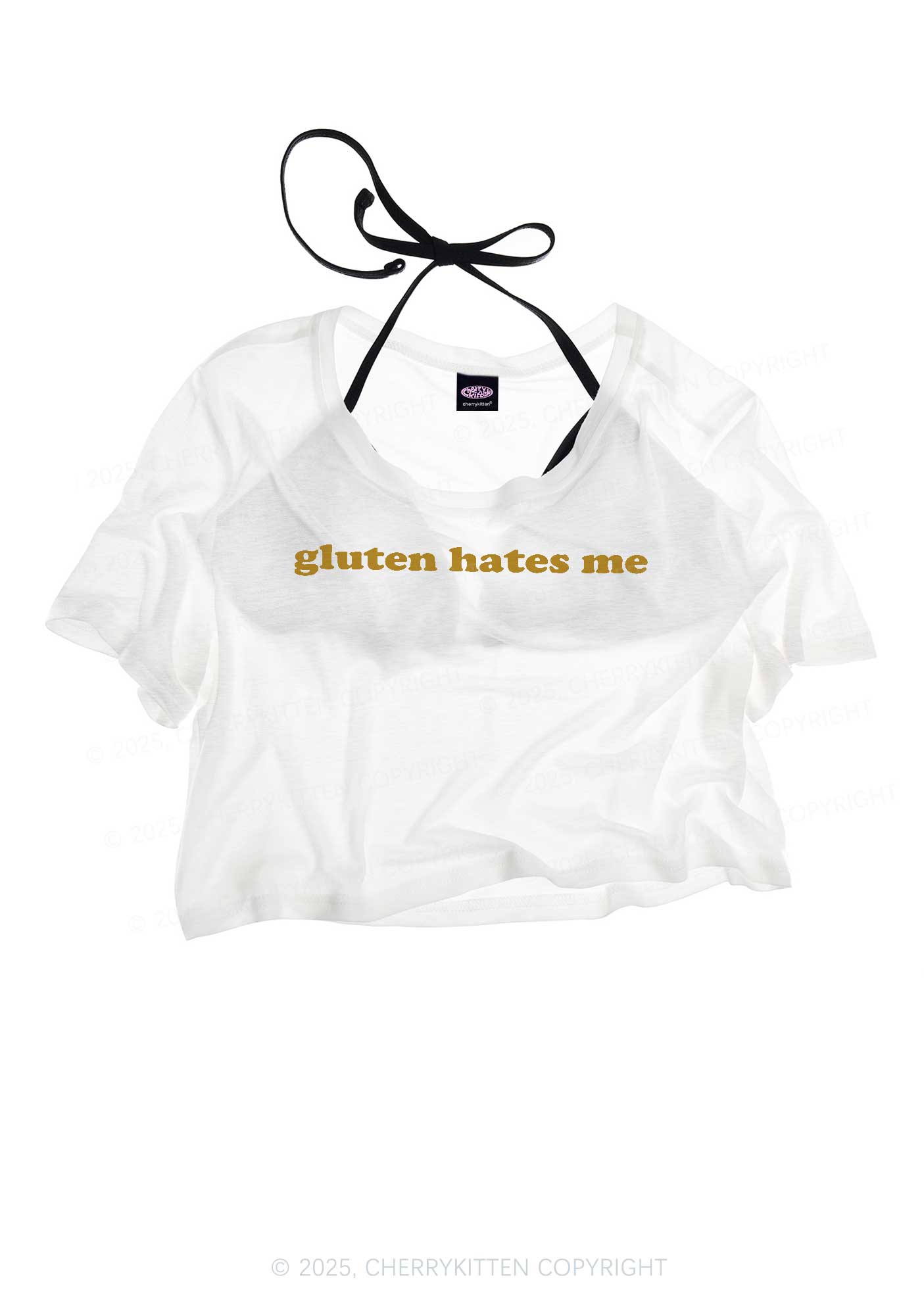 Gluten Hates Me Y2K Sheer Crop Tee Cherrykitten
