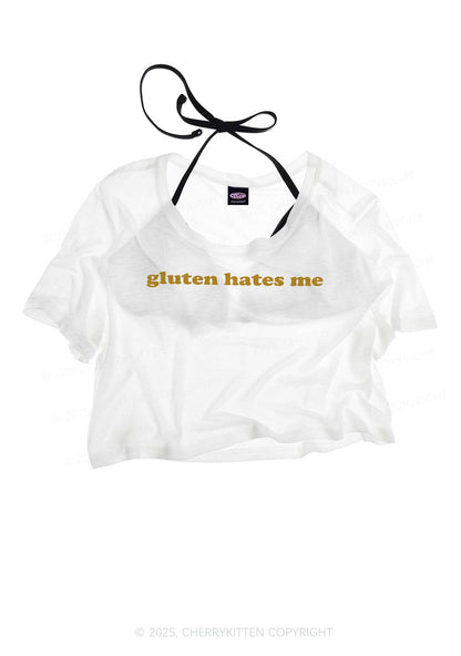 Gluten Hates Me Y2K Sheer Crop Tee Cherrykitten