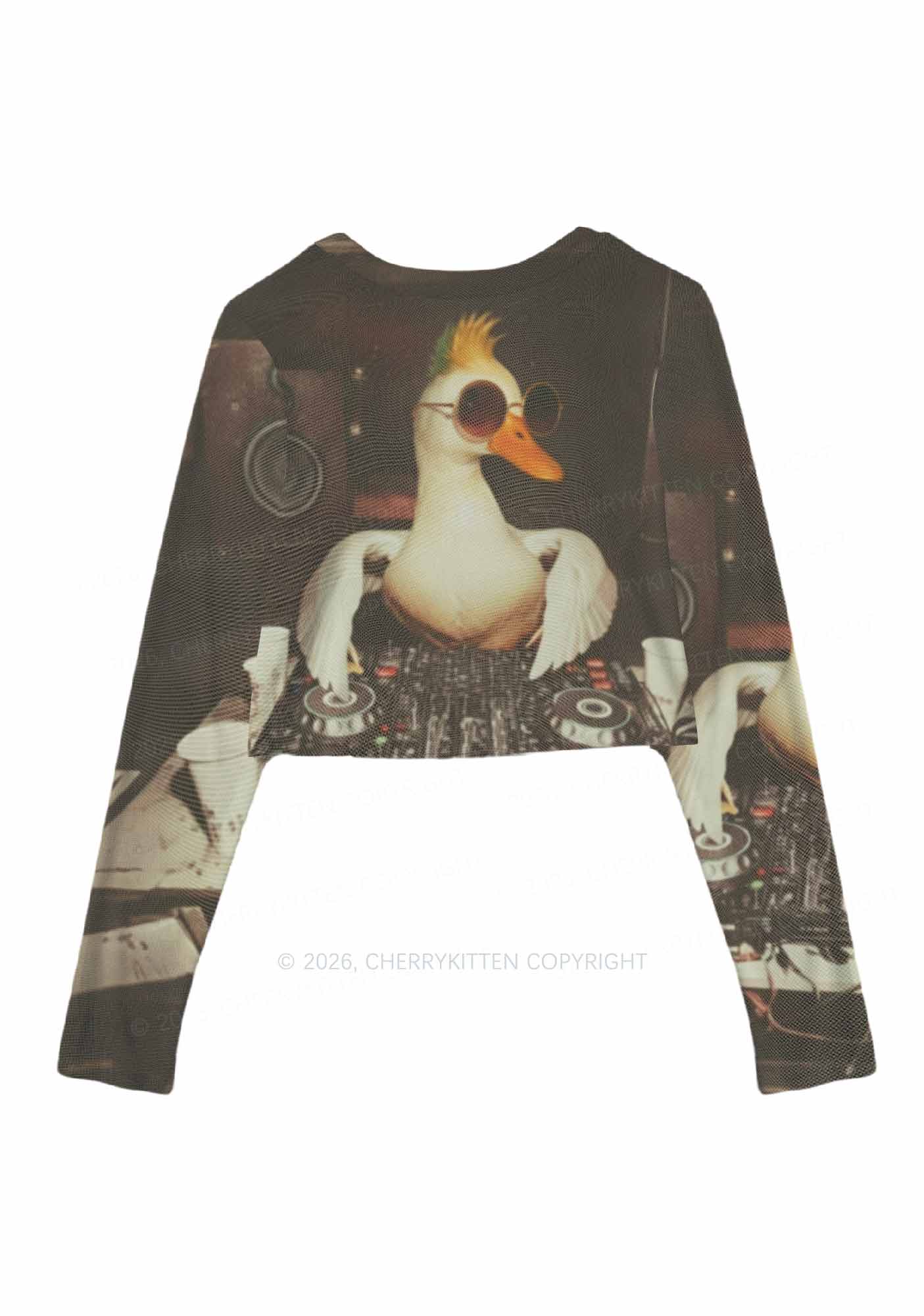 Sunglasses DJ Duck Y2K Mesh Long Sleeve Crop Top Cherrykitten