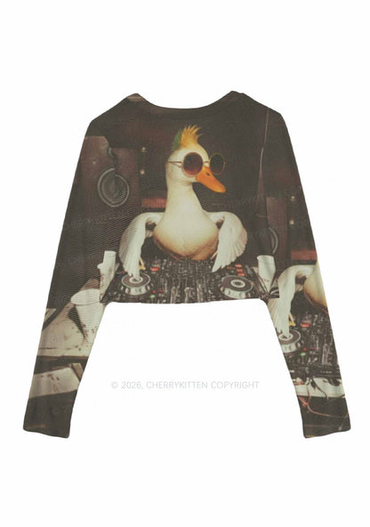 Sunglasses DJ Duck Y2K Mesh Long Sleeve Crop Top Cherrykitten