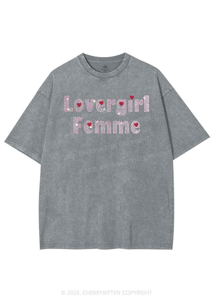 Rhinestone Lovergirl Femme Y2K Shirts Washed Tee Cherrykitten