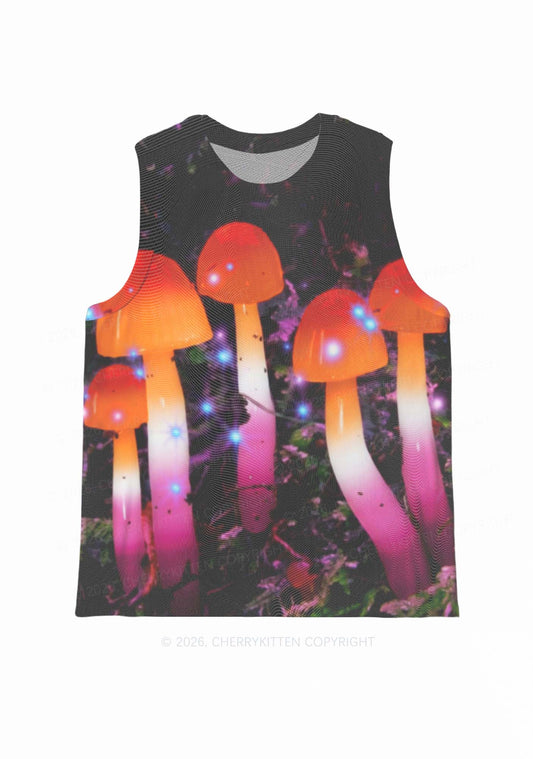Lesbian Glowing Mushroom Pride Y2K Mesh Muscle Tank Cherrykitten