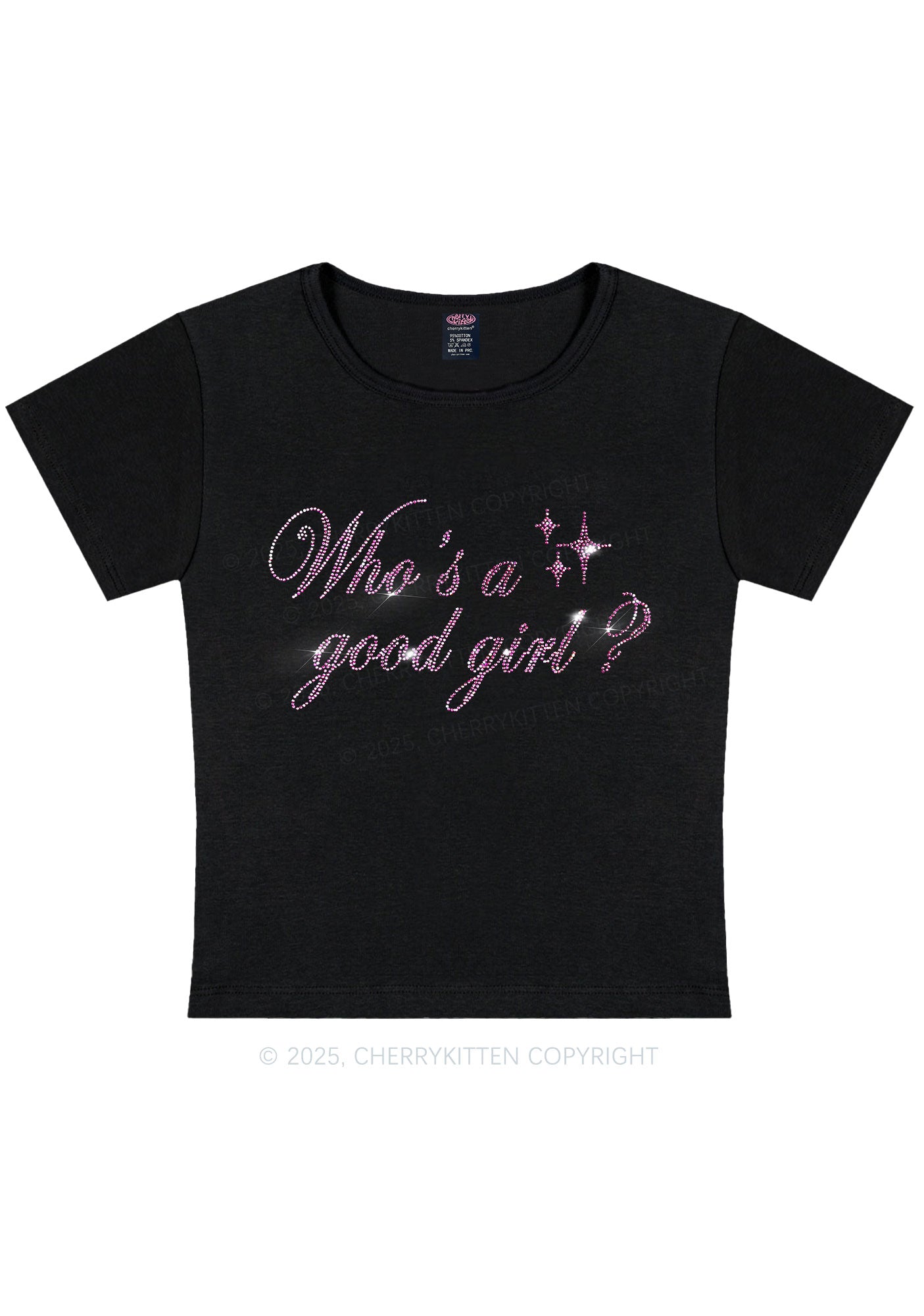 Rhinestone Whos A Good Girl Y2K Baby Tee Cherrykitten