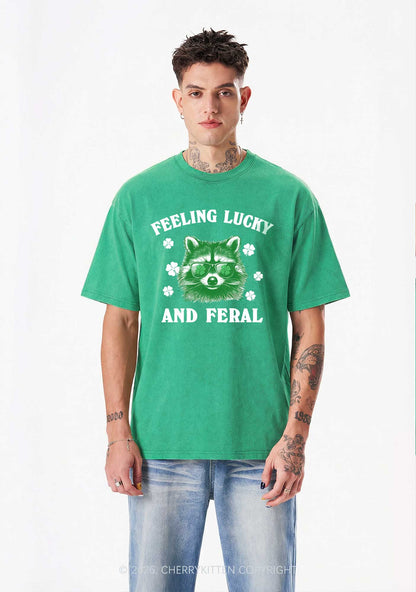 Feeling Lucky And Feral St Patricks Y2K Washed Tee Cherrykitten