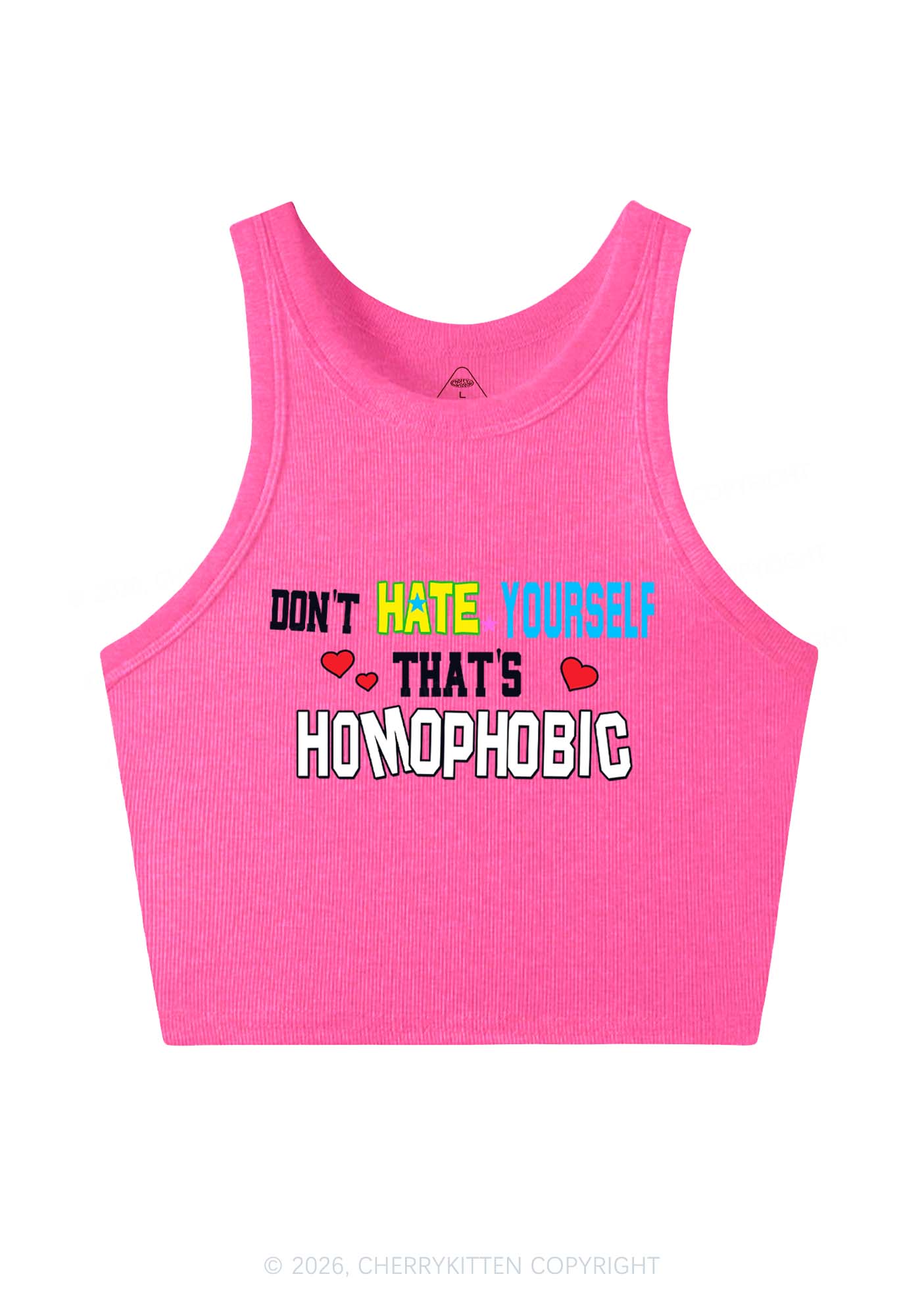 Hate Yourself Thats Homophobic Pride Y2K Crop Tank Top Cherrykitten