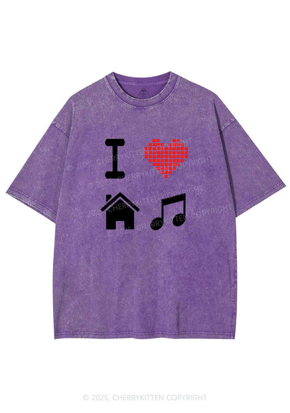 I Love House Music Y2K Shirts Washed Tee Cherrykitten