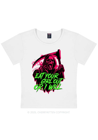 Hallowen Ghost Eat Your Girl Out Y2K Baby Tee Cherrykitten