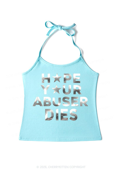 Abuser Dies Silver Foil Printed Y2K Halter Neck Cami Cherrykitten