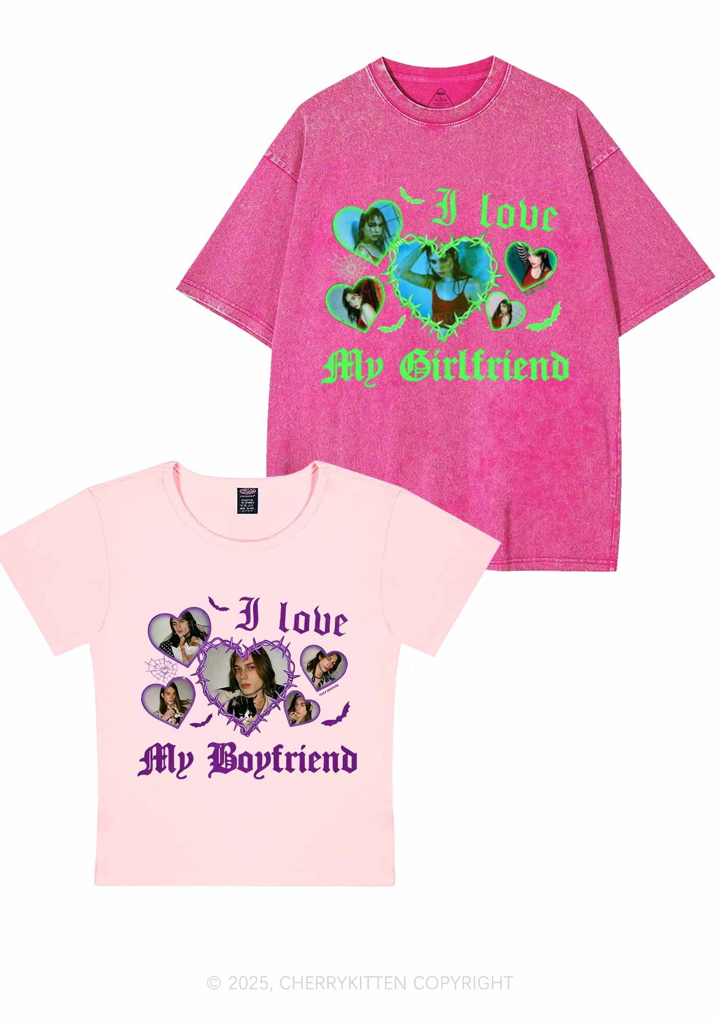 Custom Gothic GF BF Photos Y2K Valentine's Day Couple Shirt Cherrykitten