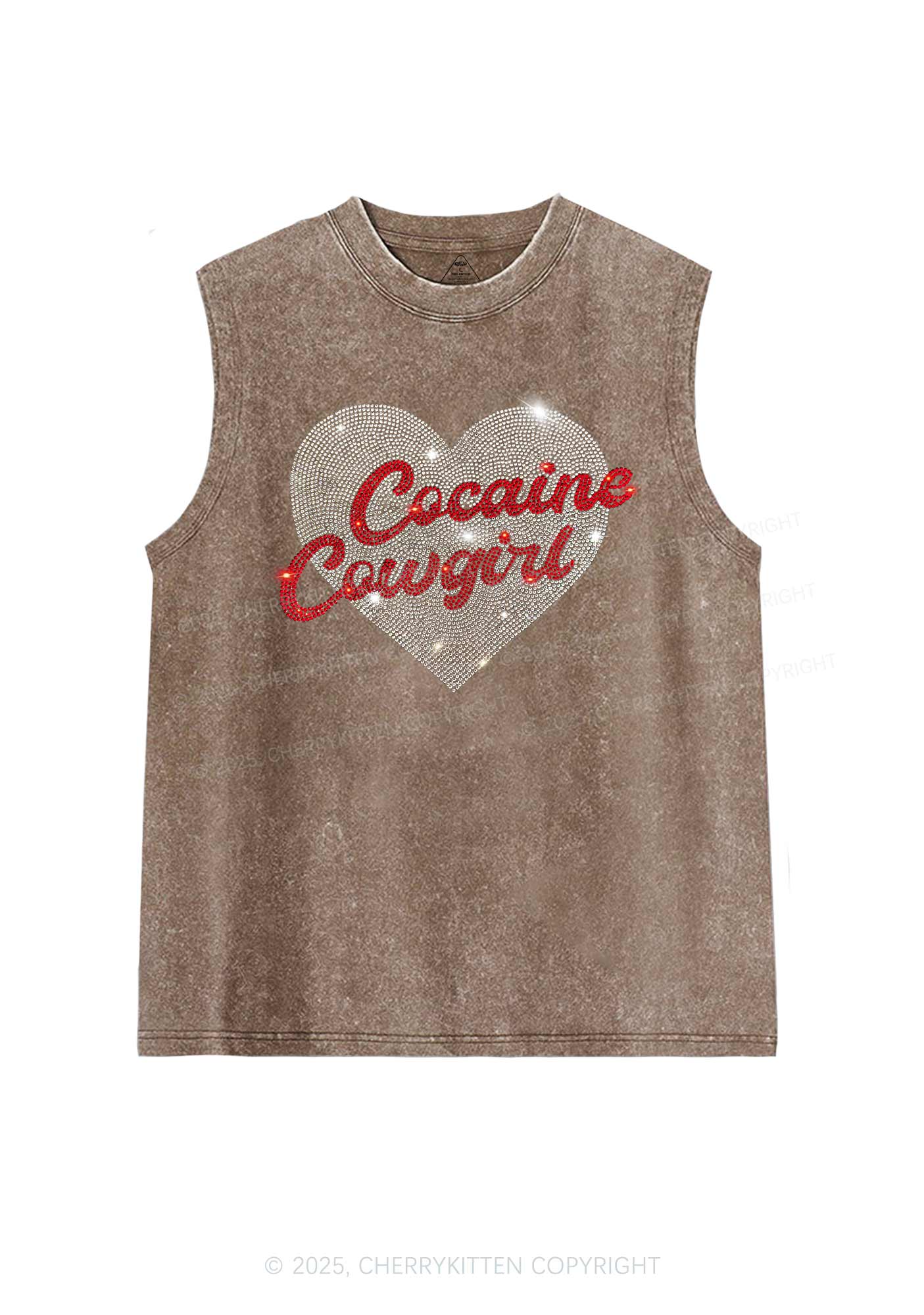 Rhinestone Cola Cowgirl Y2K Washed Muscle Tank Cherrykitten