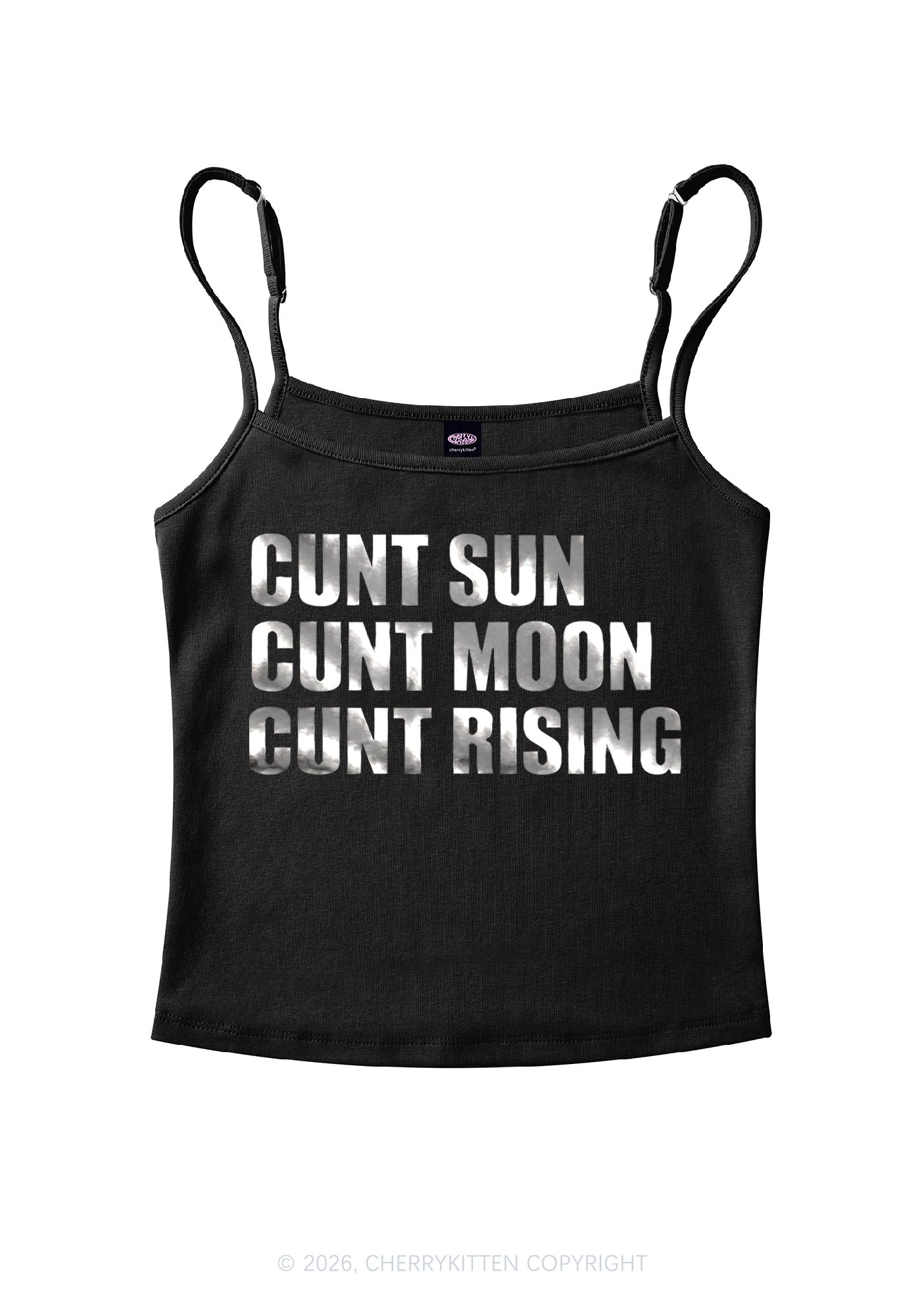 Cxxt Sun Moon Rising Silver Foil Printed Y2K Spaghetti Strap Cami Cherrykitten