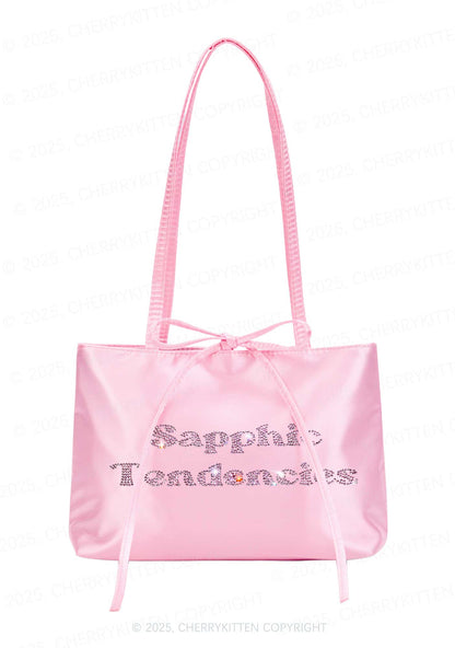 Rhinestone Sapphic Tendencies Pride Y2K Satin Bags Cherrykitten
