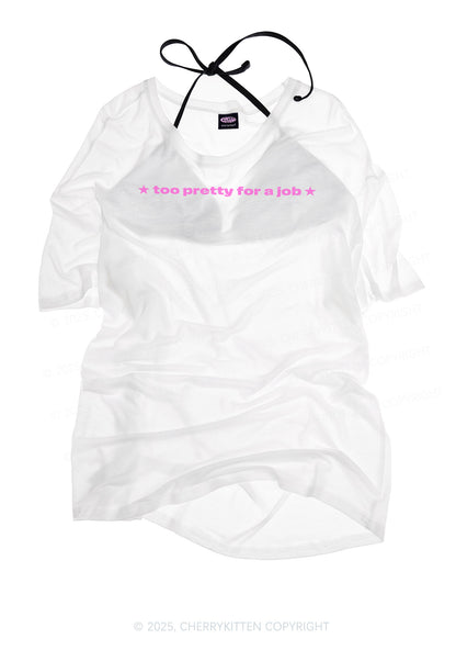 Too Pretty For Job Y2K Sheer Boyfriend Tee Cherrykitten