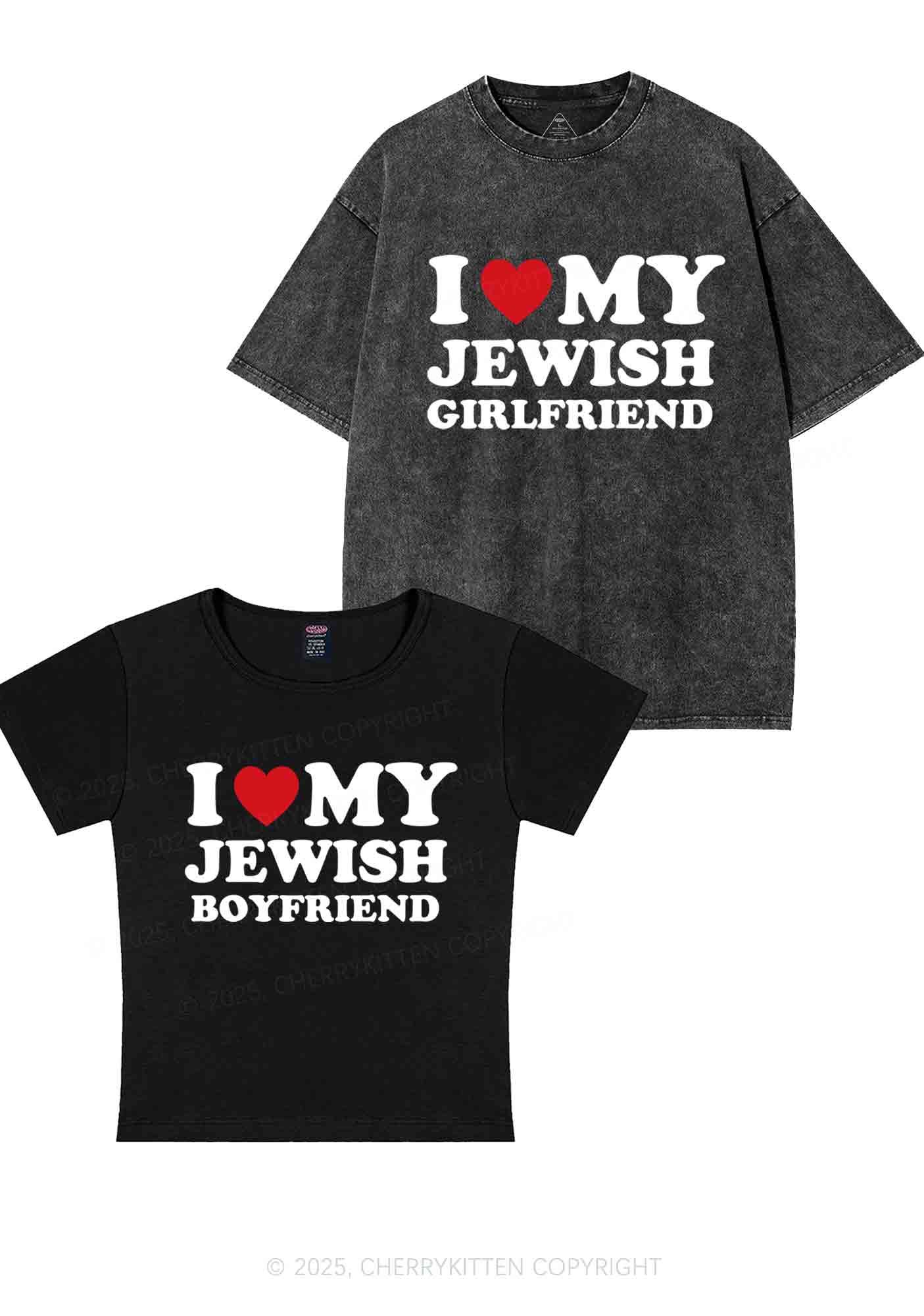 Custom I Love My Jewish GF BF Y2K Valentine's Day Couple Shirt Cherrykitten