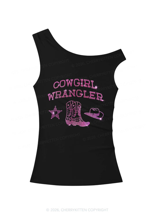 Rhinestone Cowgirl Wrangler Boots Pride Y2K Off Shoulder Tank Top Cherrykitten