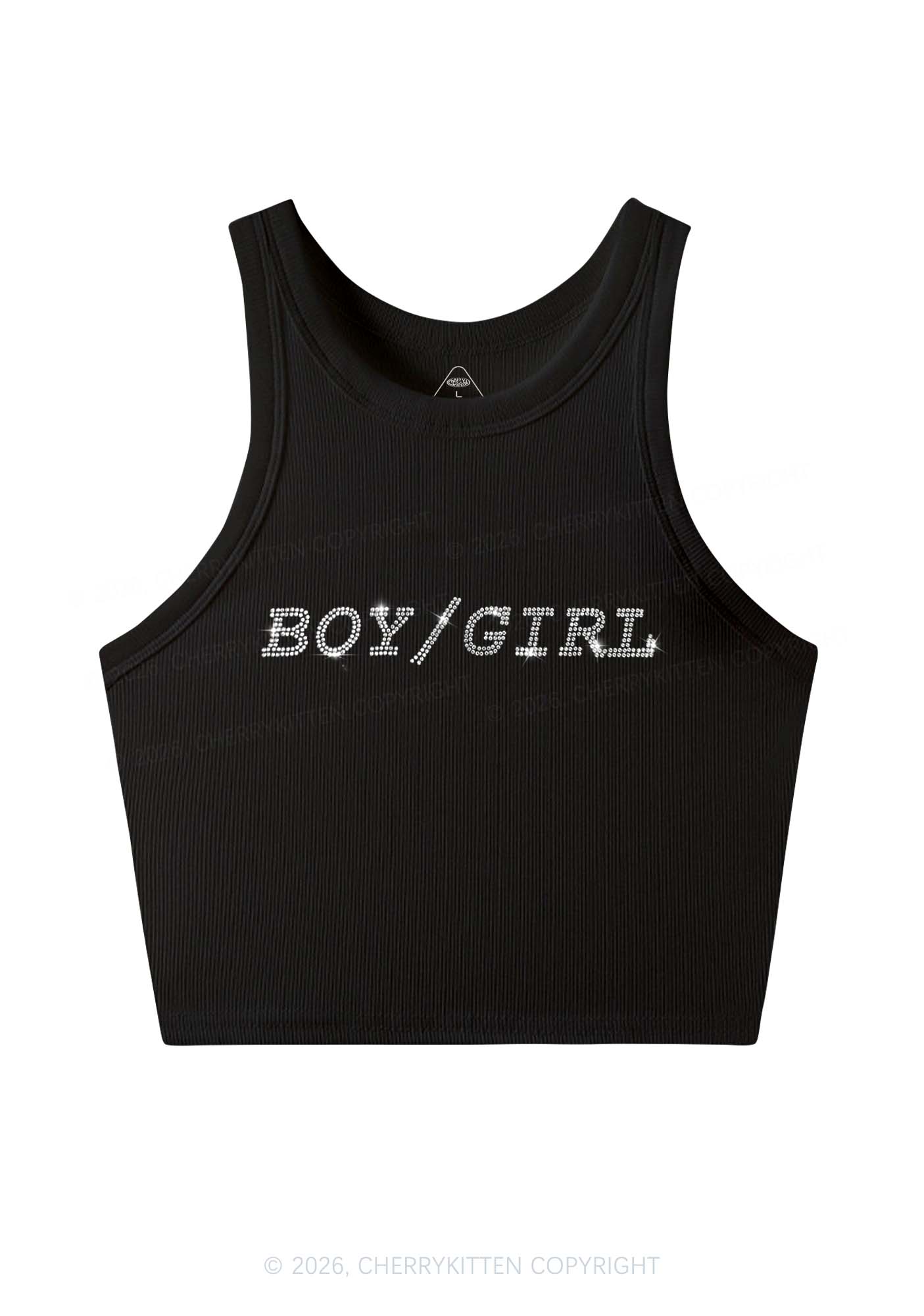 Rhinestone Boy Or Girl Pride Y2K Crop Tank Top Cherrykitten